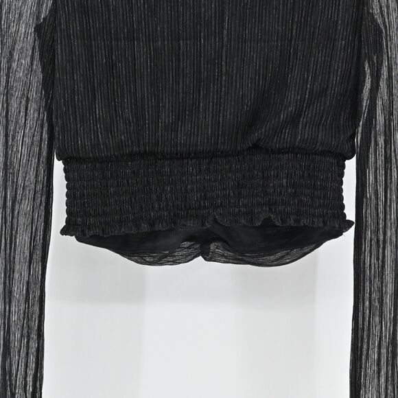 JOIE Top Womens Size S Black Metallic‎ VNeck Gathered Blouse Semi Sheer Sleeves - Picture 6 of 12